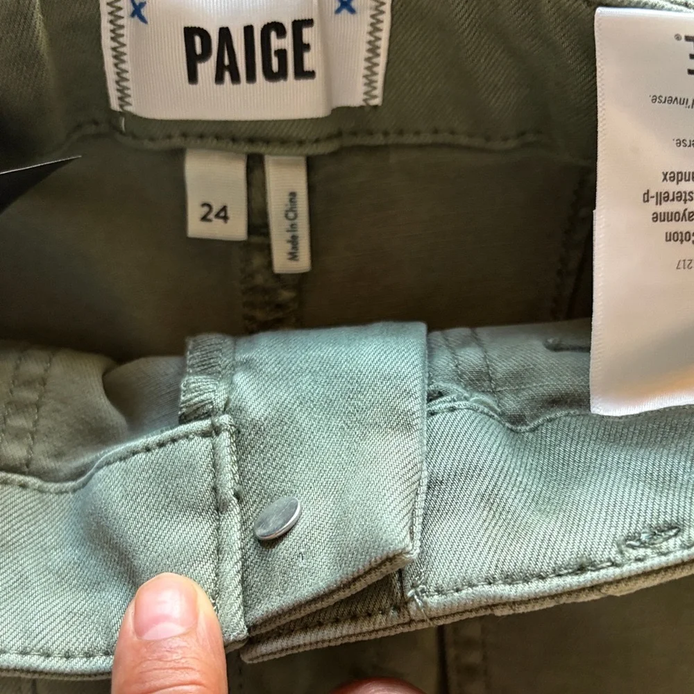 PAIGE Olive Green High-Waist Utility Shorts - Picture 3 of 7